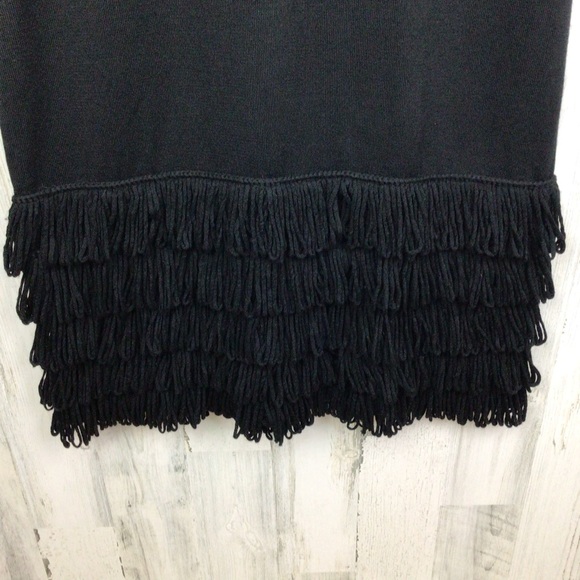 Soft Surroundings Sweater Dress Med Tall Black Theodora Fringe Wool Blend Long - Picture 5 of 8